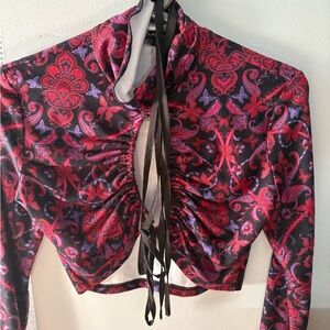 I.AM.GIA Red and Purple Patterned Crop Top